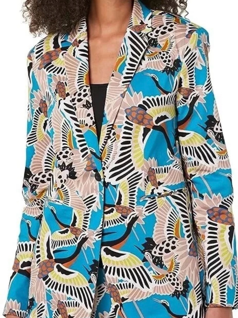 Printed Blue Crane Blazer - Women's Statement Jacket